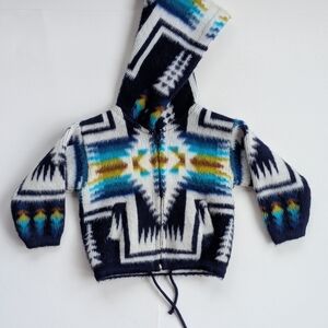 Kids Geometric Hooded Jacket - Navy and White